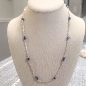 Elegant Silver and Blue Beaded Necklace